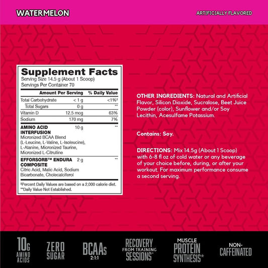 BSN Amino X BCAAs Recovery Powder, Caffeine Free, Watermelon, 70 Servings