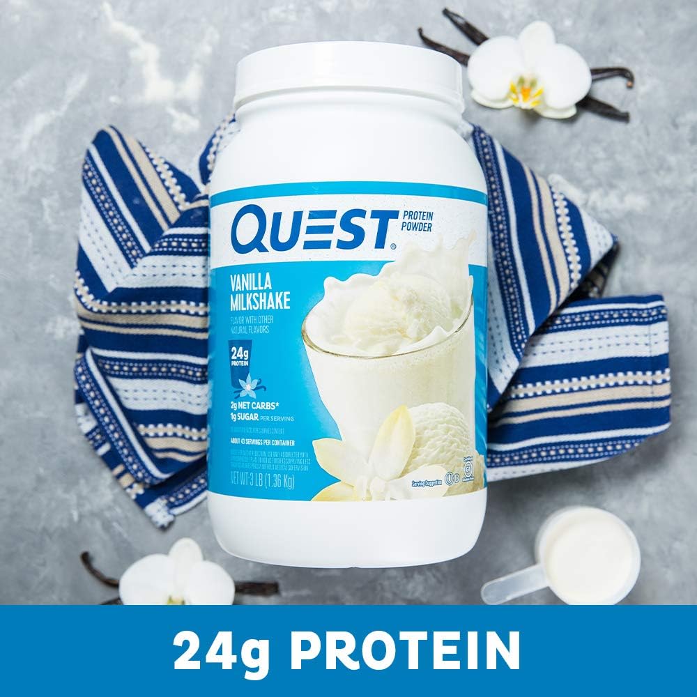 Quest Nutrition Vanilla Milkshake Protein Powder, 24g of Protein, 1g of Sugar, Low Carb, Gluten Free, 3 Pound, 43 Servings