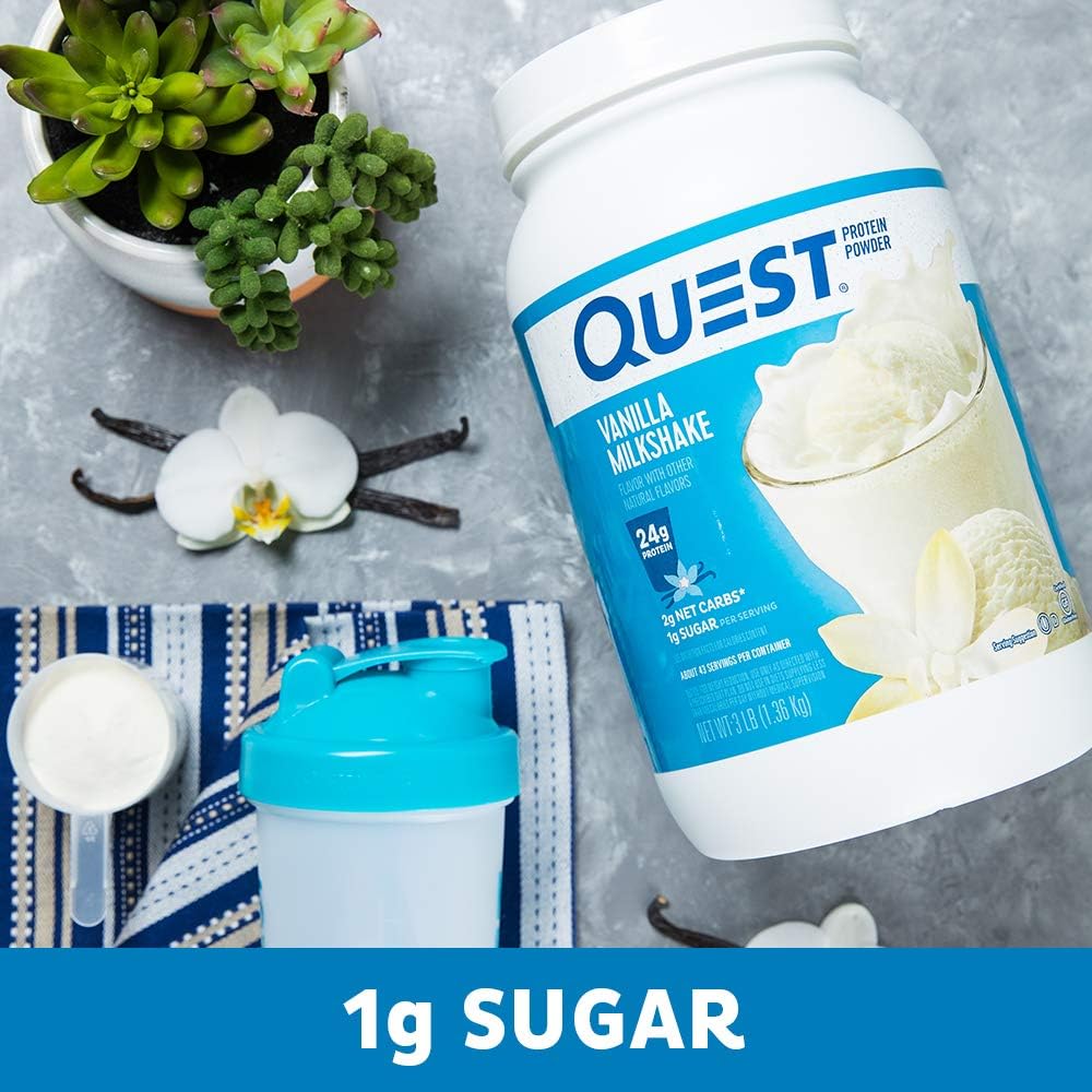 Quest Nutrition Vanilla Milkshake Protein Powder, 24g of Protein, 1g of Sugar, Low Carb, Gluten Free, 3 Pound, 43 Servings