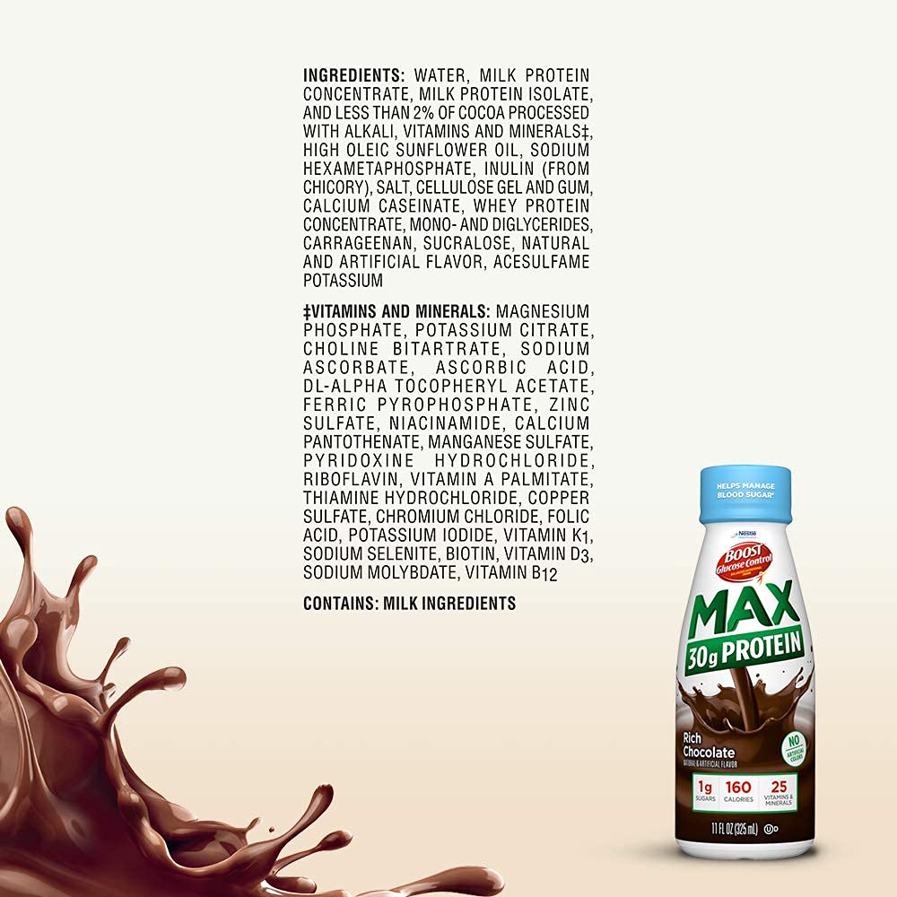 BOOST Glucose Control Max 30g Protein Nutritional Drink, Rich Chocolate, 12 Pack + BOOST Glucose Control Max 30g Protein Nutritional Drink, Very Vanilla, 12 Pack