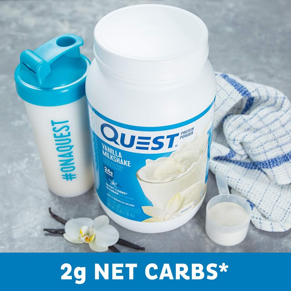 Quest Nutrition Vanilla Milkshake Protein Powder, 24g of Protein, 1g of Sugar, Low Carb, Gluten Free, 3 Pound, 43 Servings
