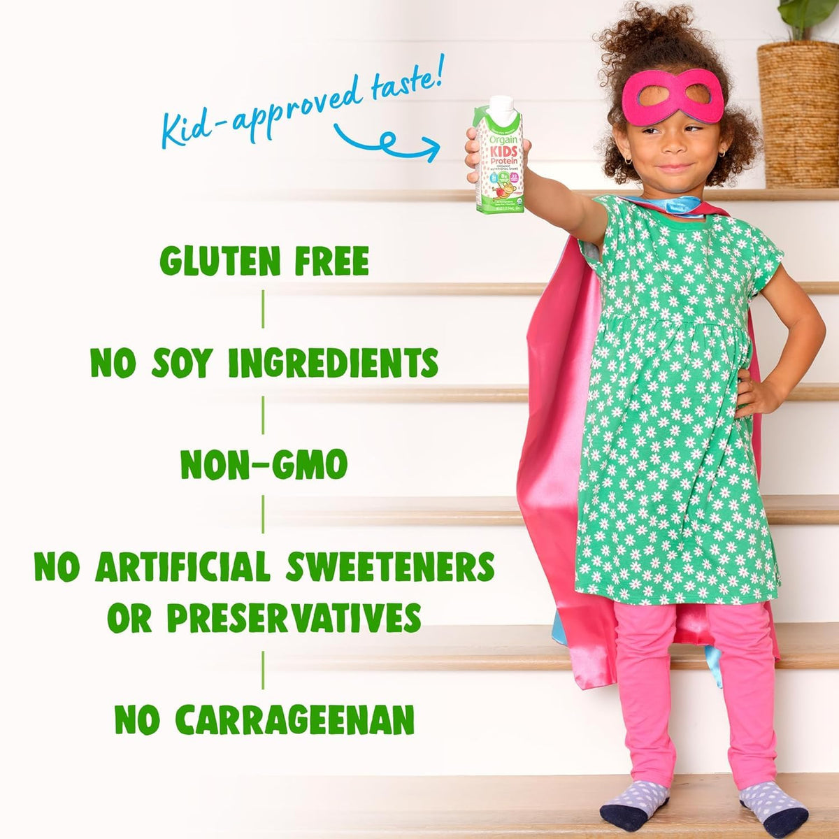 Orgain Organic Kids Protein Nutritional Shake, Strawberry + Chocolate + Vanilla, 8.25 Fl Oz (Pack of 4)