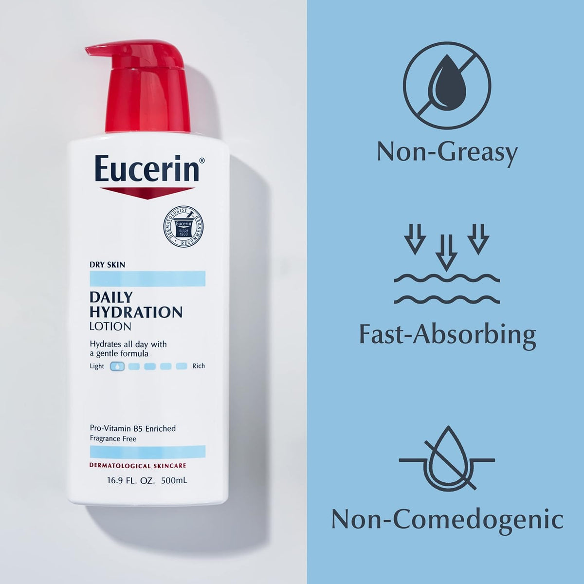 Eucerin Daily Hydration Body Lotion, Unscented Body Lotion for Sensitive Dry Skin, Holiday Gifts for Self Care, 16.9 Fl Oz Pump Bottles, Pack of 3