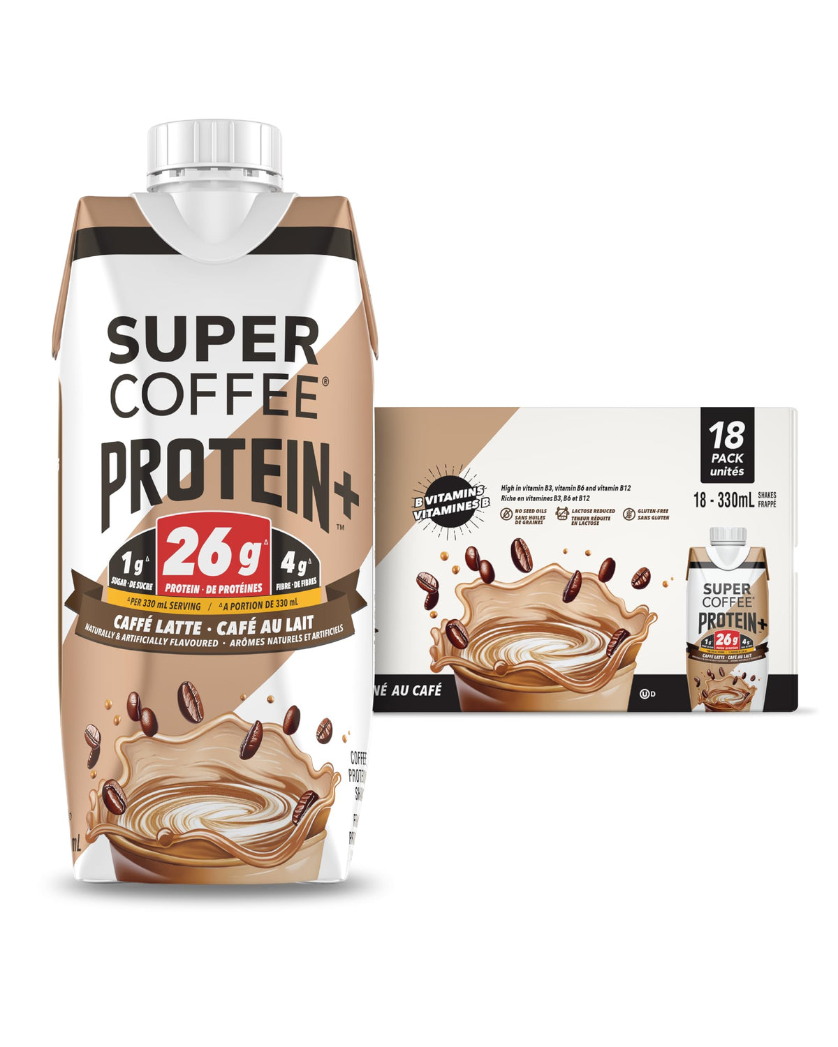 Super Coffee Protein+ Caffe Latte Protein Coffee, 25g Protein 12oz 12Pk