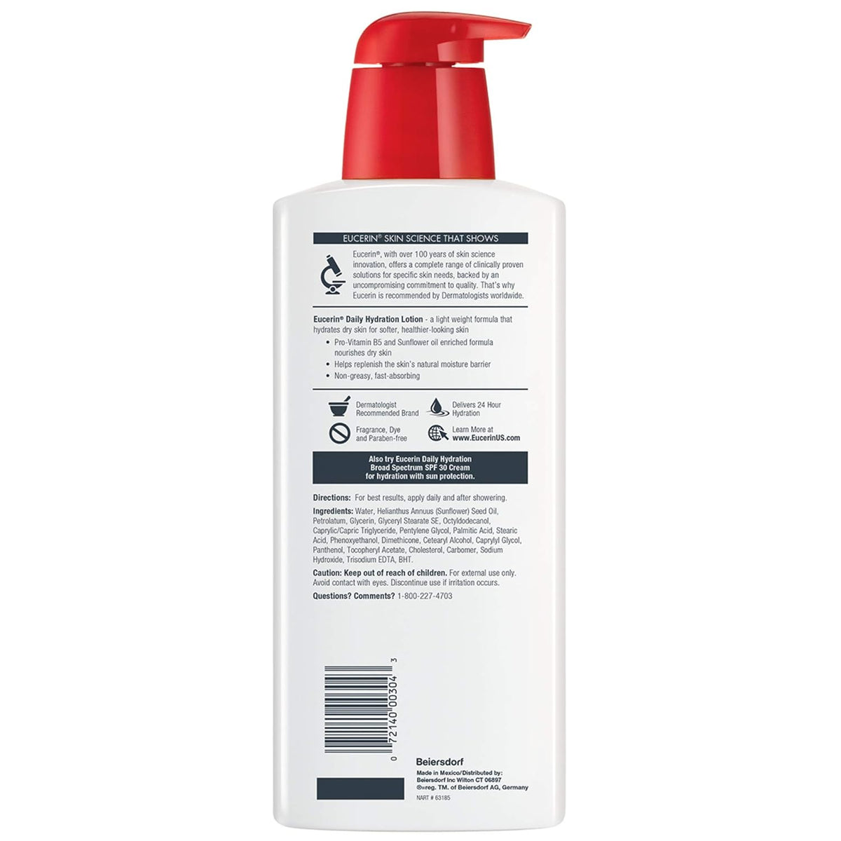 Eucerin Daily Hydration Body Lotion, Unscented Body Lotion for Sensitive Dry Skin, Holiday Gifts for Self Care, 16.9 Fl Oz Pump Bottles, Pack of 3
