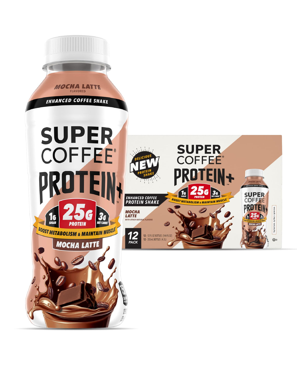 Super Coffee Protein+ Caffe Latte Protein Coffee, 25g Protein 12oz 12Pk
