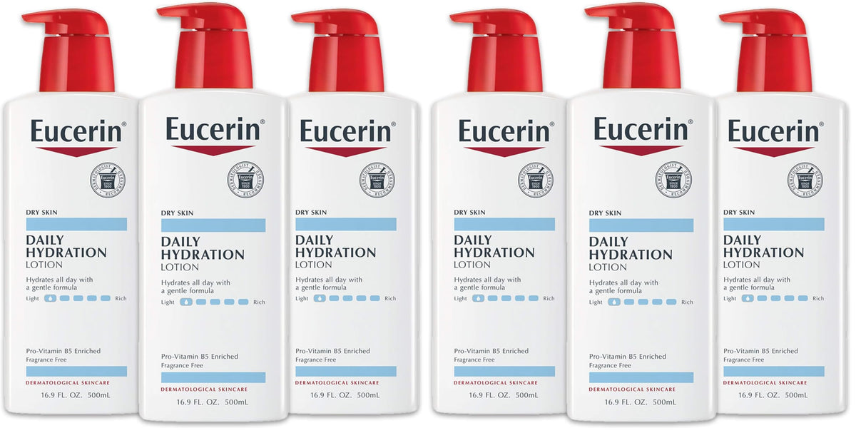 Eucerin Daily Hydration Body Lotion, Unscented Body Lotion for Sensitive Dry Skin, Holiday Gifts for Self Care, 16.9 Fl Oz Pump Bottles, Pack of 3