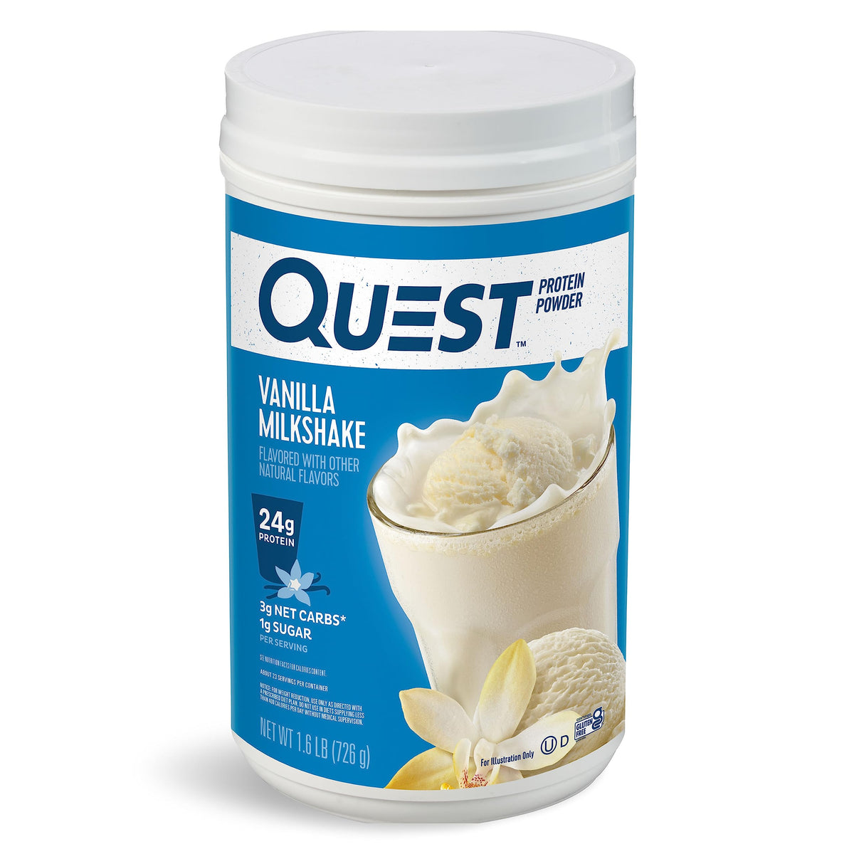 Quest Nutrition Vanilla Milkshake Protein Powder, 24g of Protein, 1g of Sugar, Low Carb, Gluten Free, 3 Pound, 43 Servings