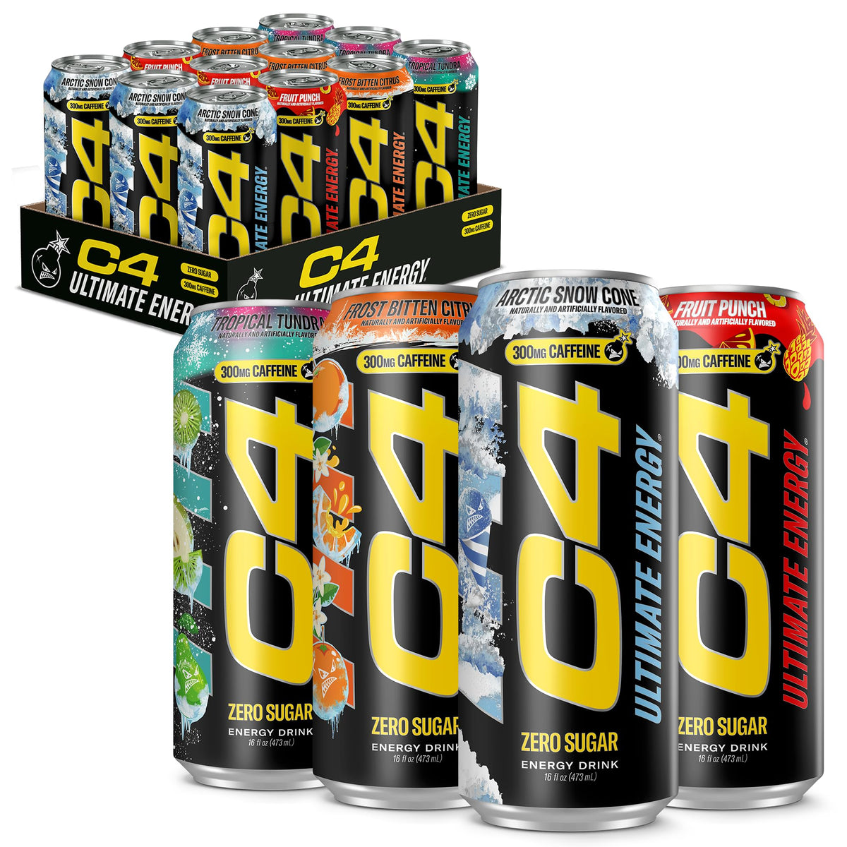 C4 Ultimate Energy Drink, Zero Sugar, Sour Blue Razzilla, 12pk