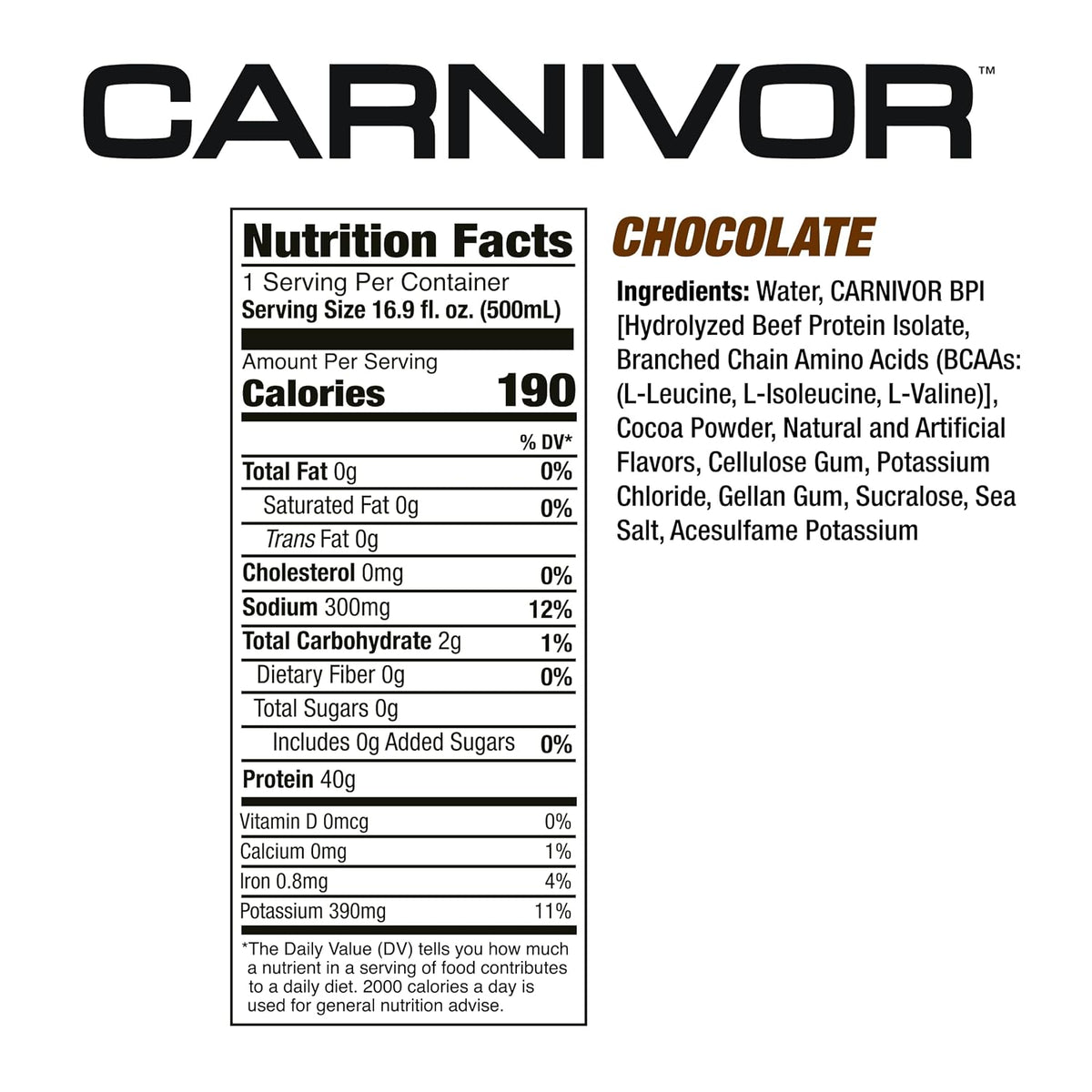 MuscleMeds Carnivor RTD, Ready to Drink Protein, Lactose Free, Sugar Free, 40g Isolate Protein, Muscle Building, Recovery, Chocolate, 16.9 Fl Oz (Pack of 12)