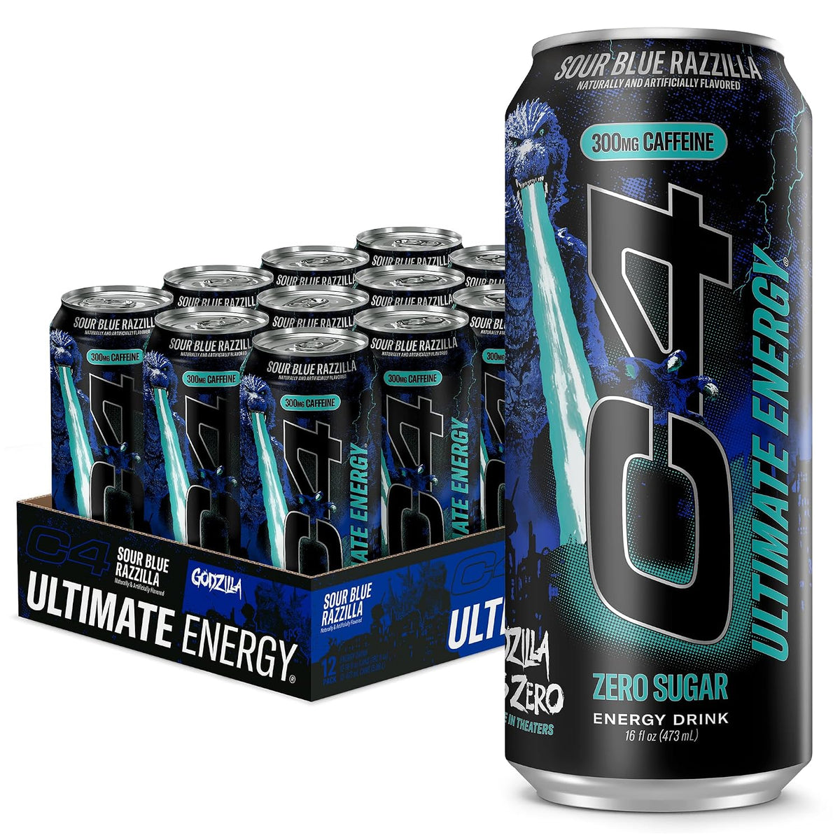 C4 Ultimate Energy Drink, Zero Sugar, Sour Blue Razzilla, 12pk
