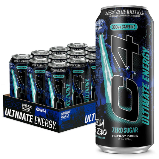 C4 Ultimate Energy Drink, Zero Sugar, Sour Blue Razzilla, 12pk