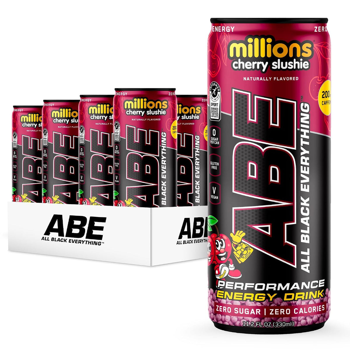 All Black Everything Performance Energy Drink | Zero Calories, Sugar Free | 200mg Caffeine | Beta Alanine & Citrulline | Pre-Workout Sport Drink for Men & Women | Cherry Millions | 12 Pack
