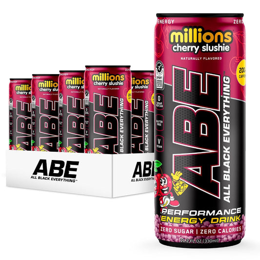All Black Everything Performance Energy Drink | Zero Calories, Sugar Free | 200mg Caffeine | Beta Alanine & Citrulline | Pre-Workout Sport Drink for Men & Women | Cherry Millions | 12 Pack