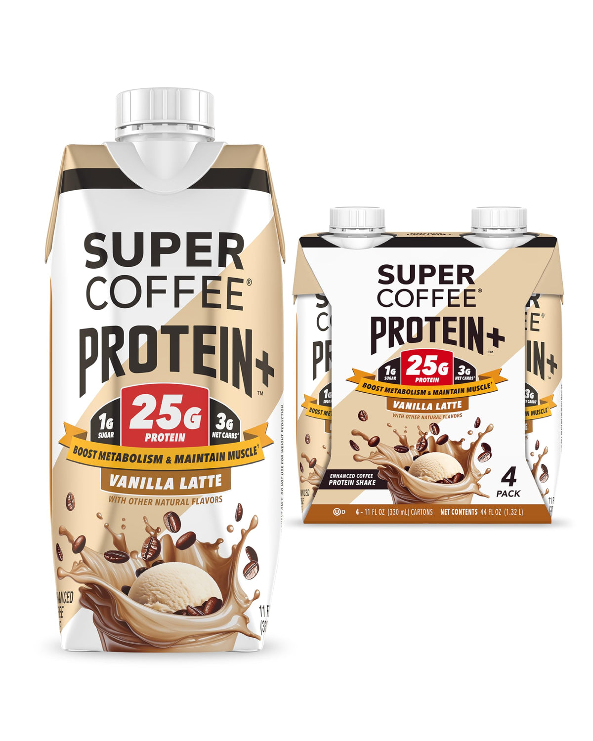 Super Coffee Protein+ Caffe Latte Protein Coffee, 25g Protein 12oz 12Pk