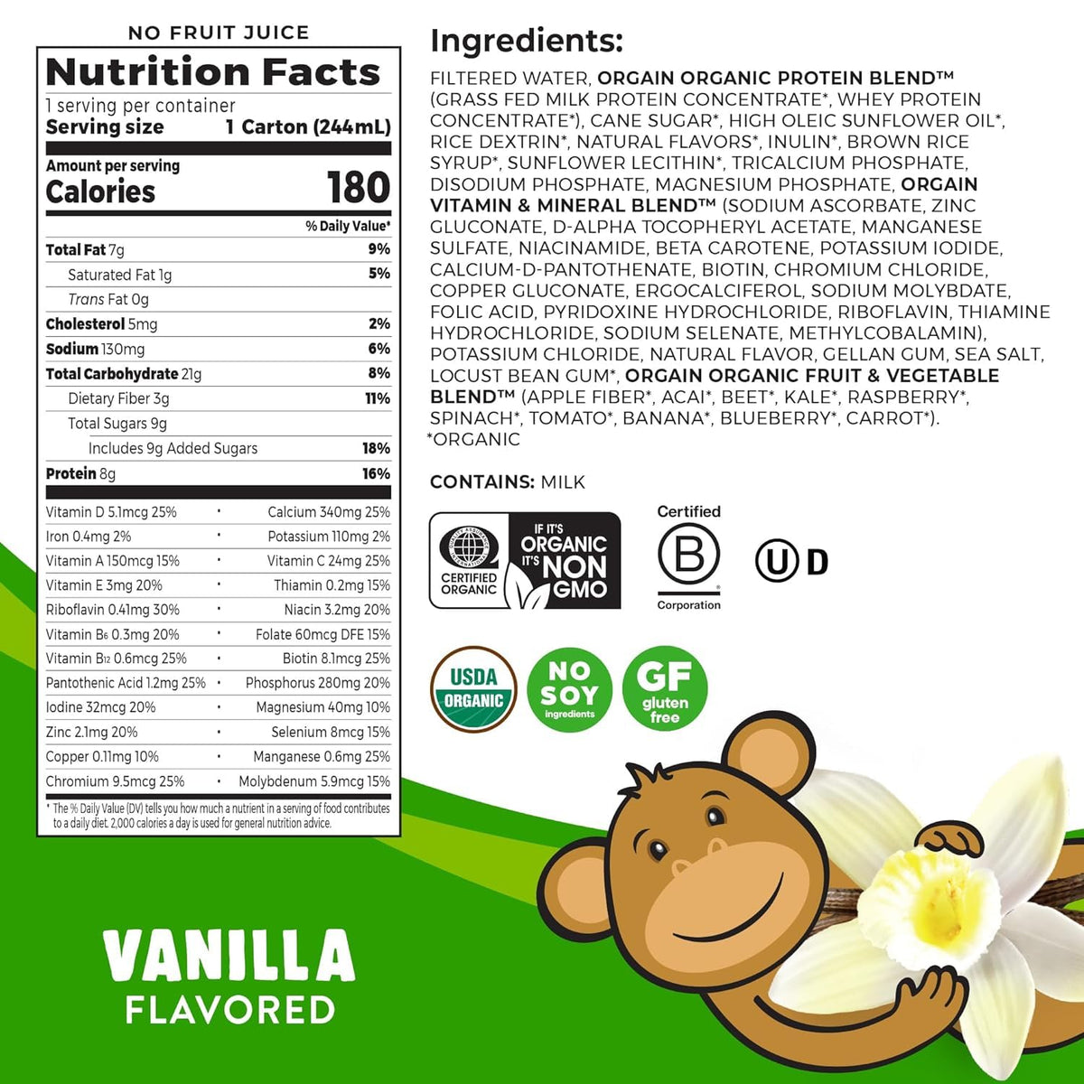 Orgain Organic Kids Protein Nutritional Shake, Strawberry + Chocolate + Vanilla, 8.25 Fl Oz (Pack of 4)