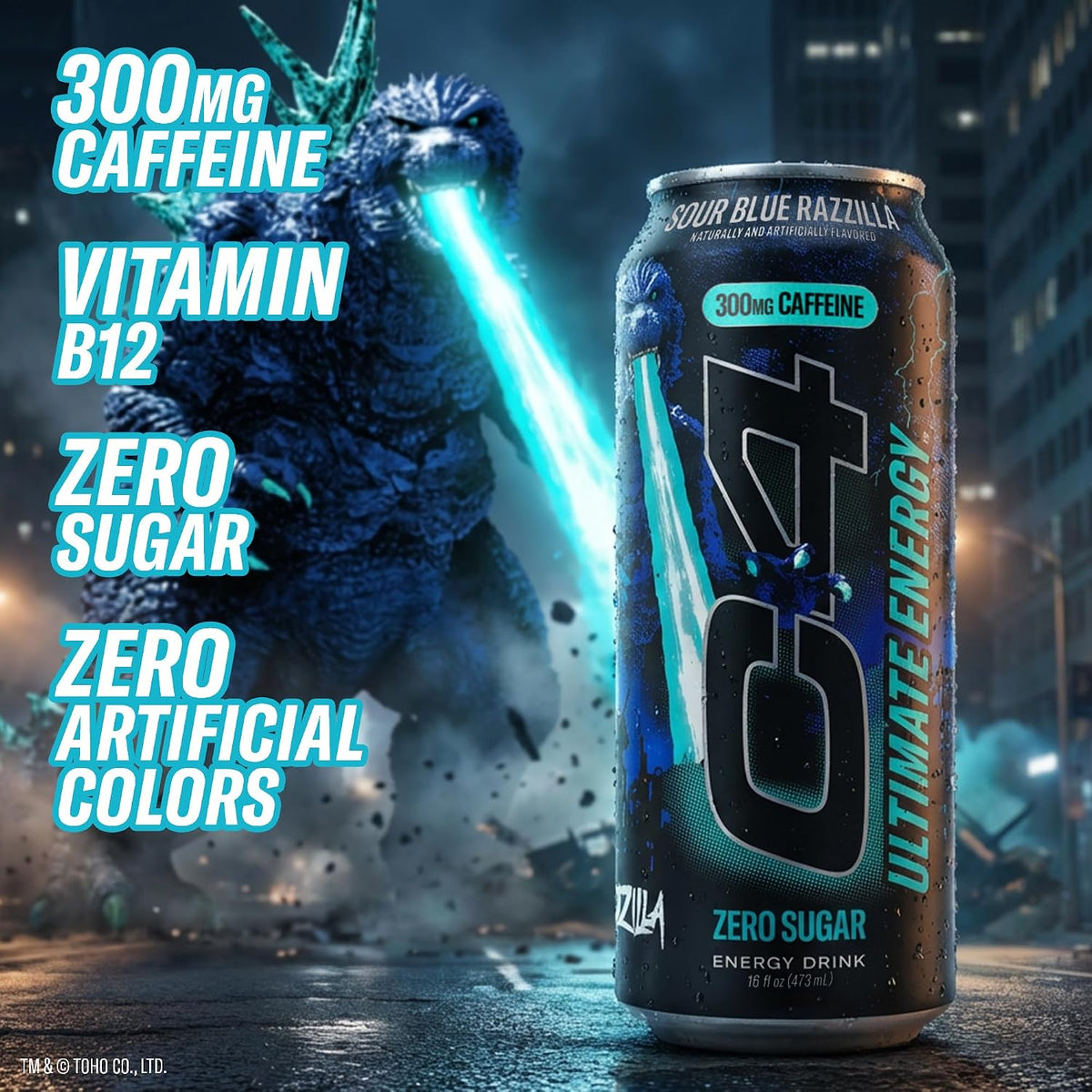 C4 Ultimate Energy Drink, Zero Sugar, Sour Blue Razzilla, 12pk