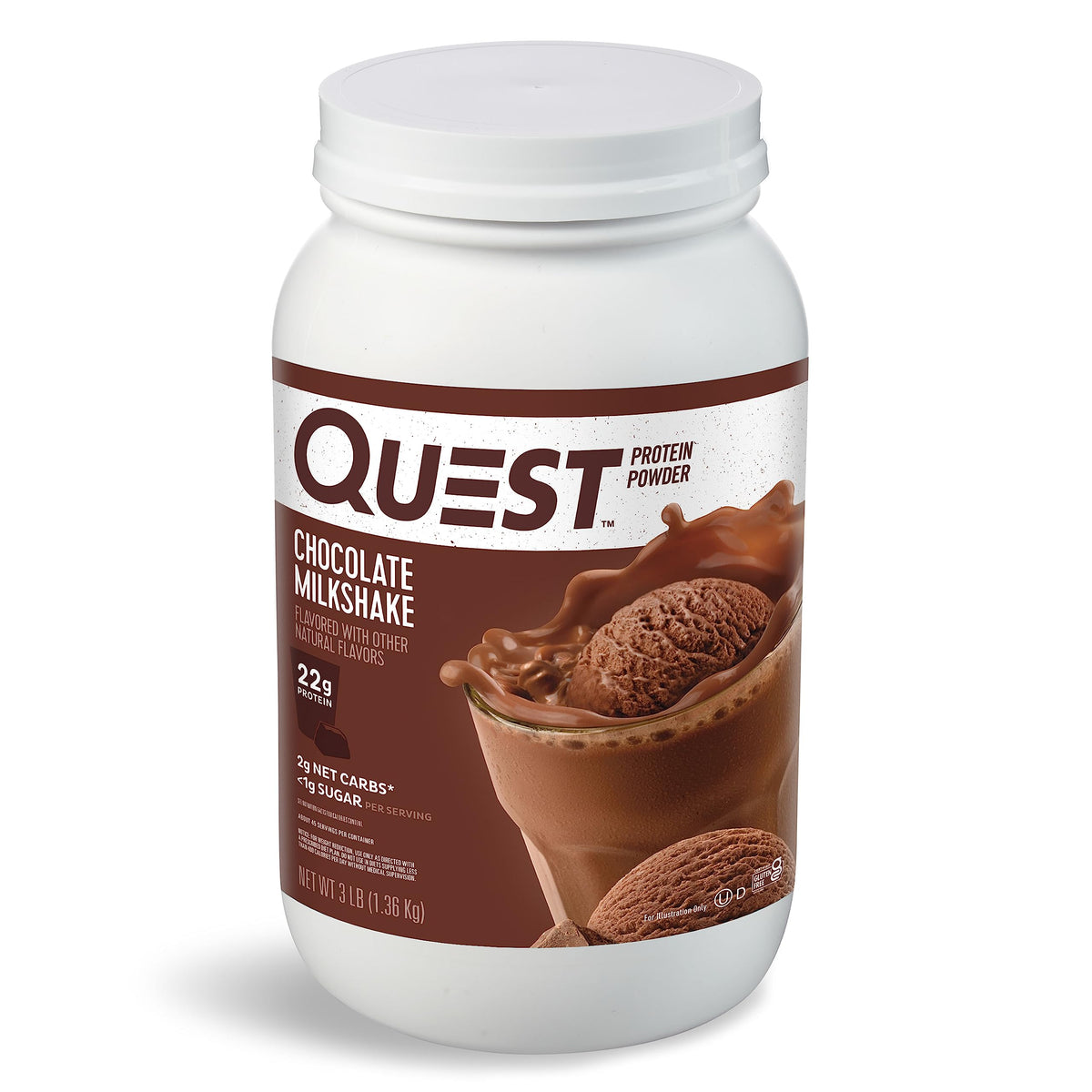 Quest Nutrition Vanilla Milkshake Protein Powder, 24g of Protein, 1g of Sugar, Low Carb, Gluten Free, 3 Pound, 43 Servings