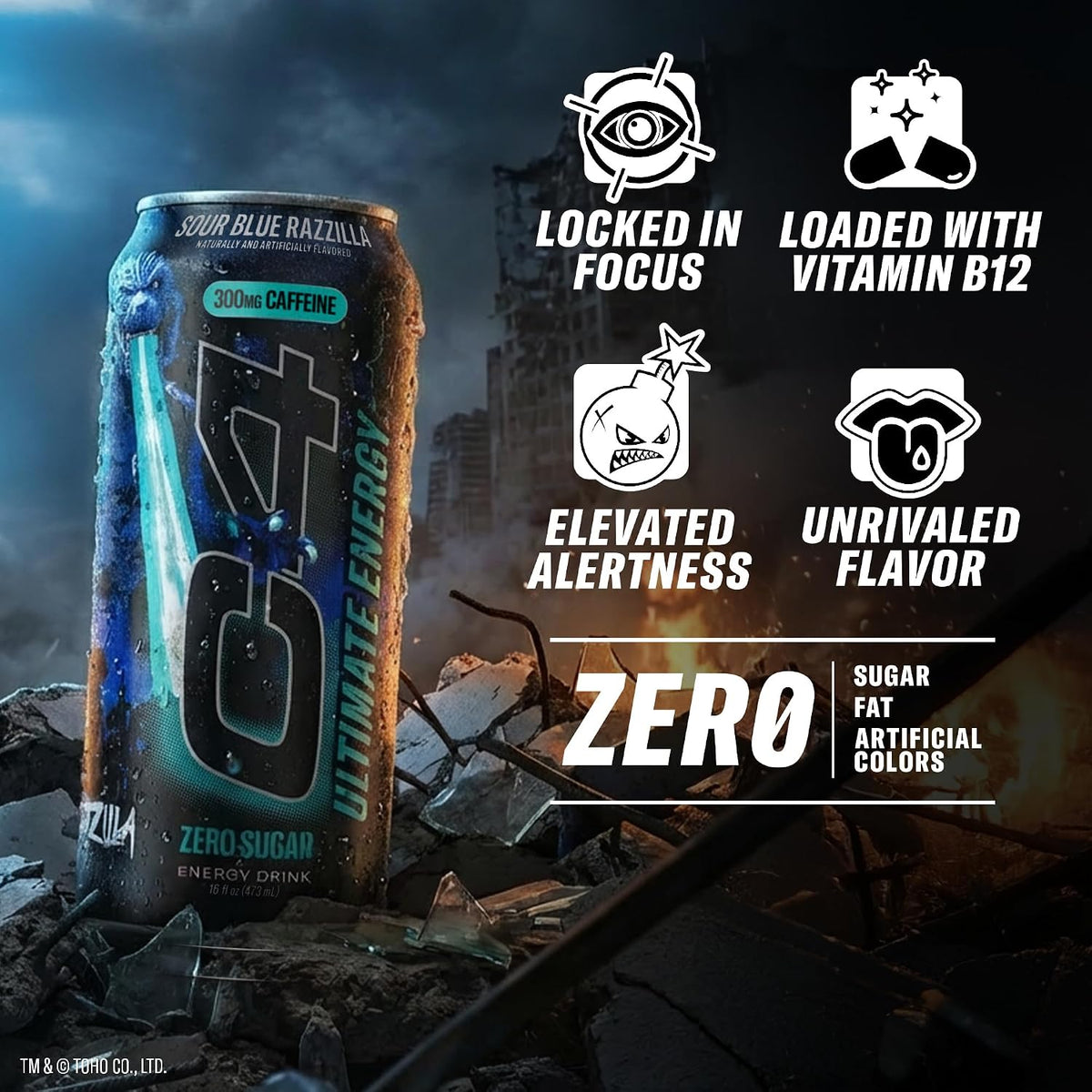 C4 Ultimate Energy Drink, Zero Sugar, Sour Blue Razzilla, 12pk