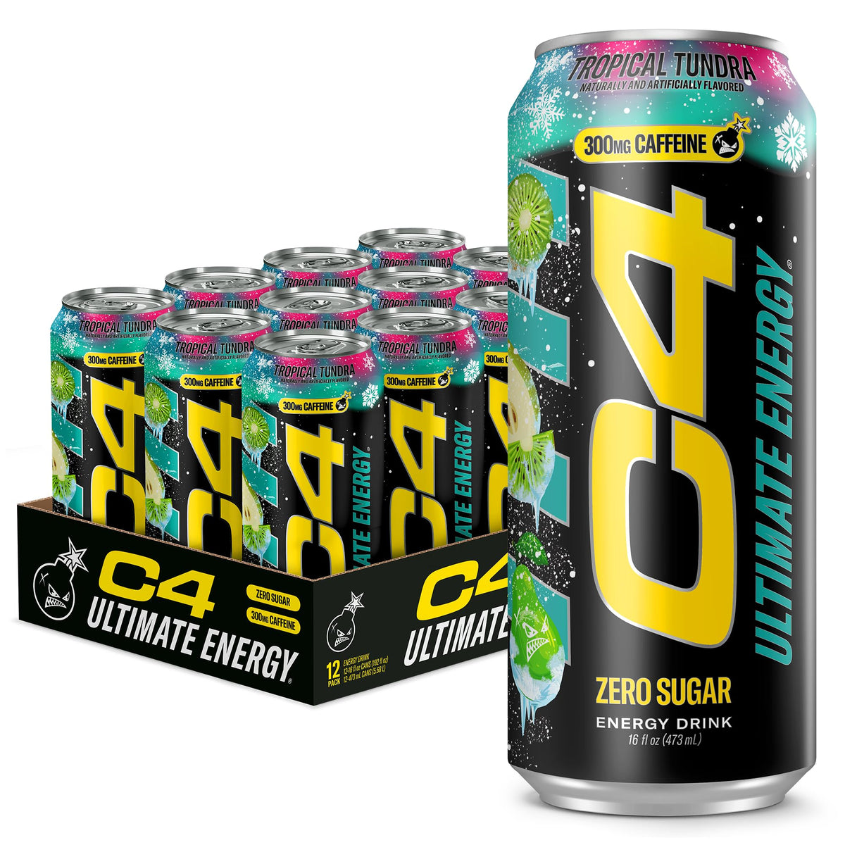 C4 Ultimate Energy Drink, Zero Sugar, Sour Blue Razzilla, 12pk